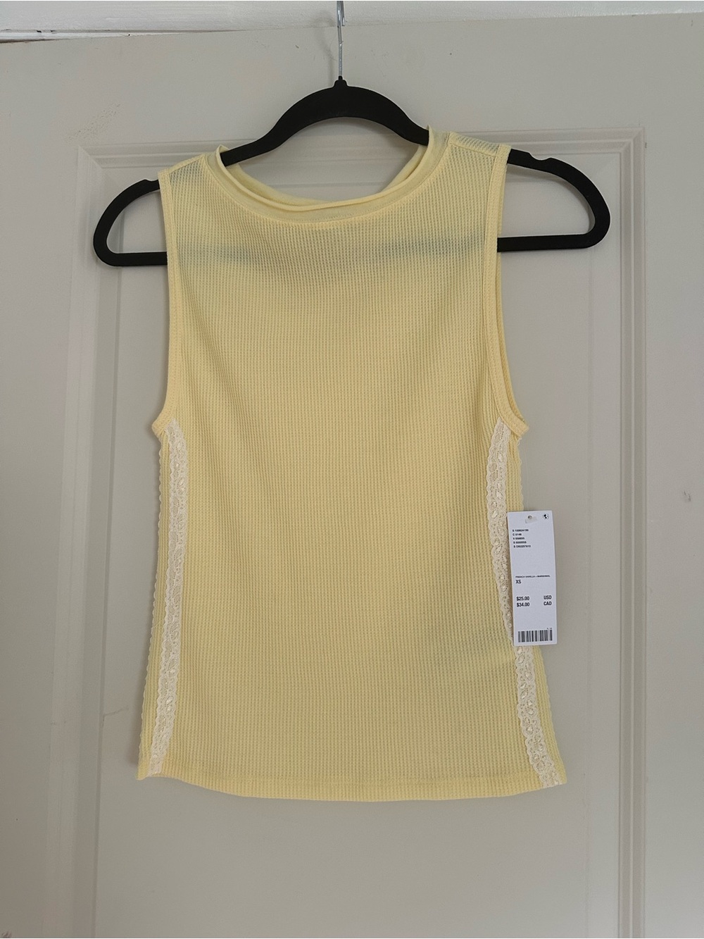 BDG Soft Yellow Ribbed Tank with Lace Trim